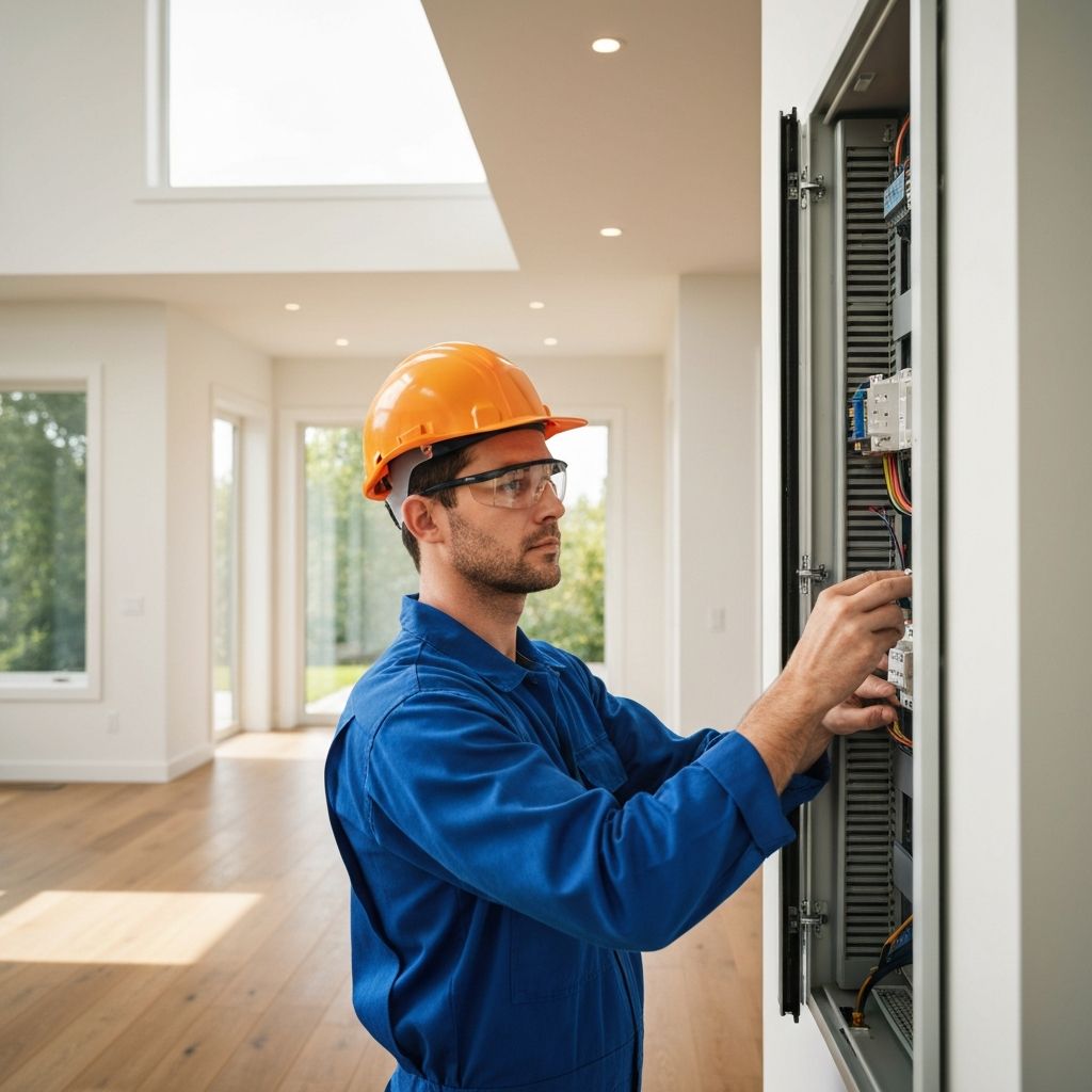 Professional electrician working on electrical panel